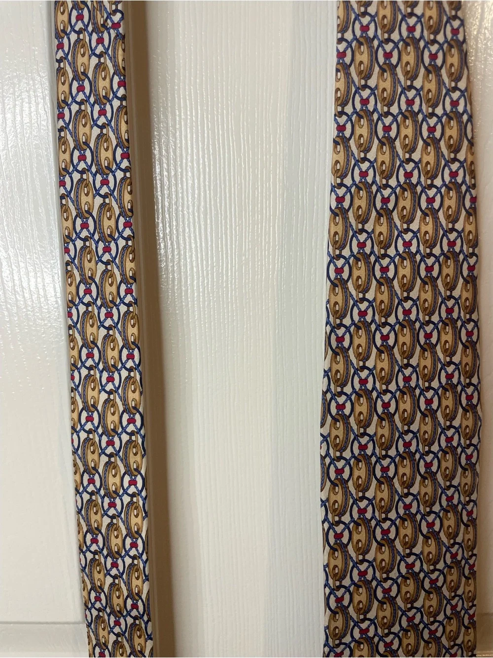 Gucci Designer Vintage Gold Link Chain Silk Neckwear Tie Nautical Baroque Style
